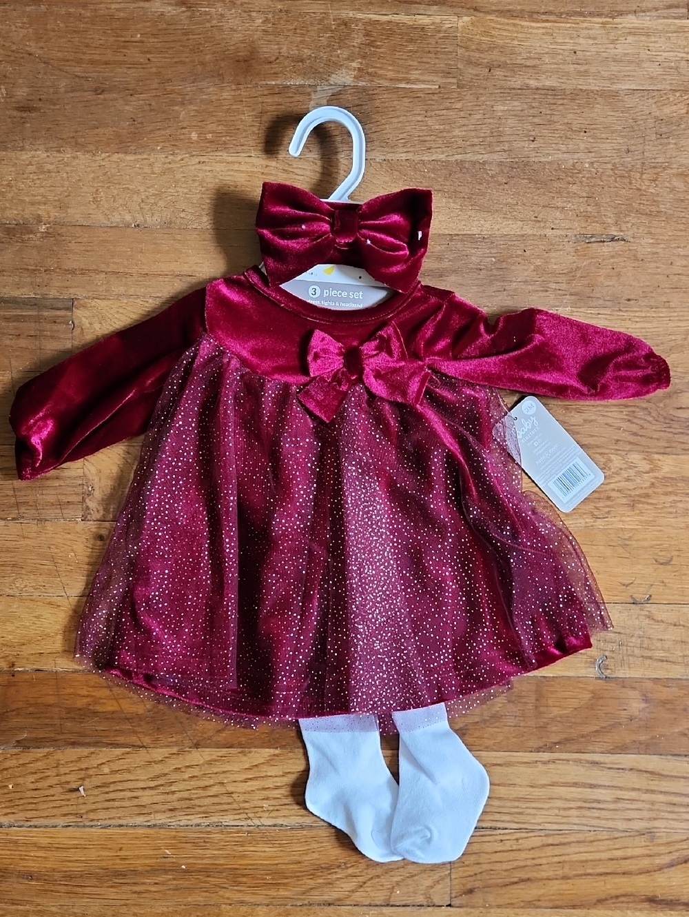 Velvet Red Bow Tulle Baby Dress & Headband Set